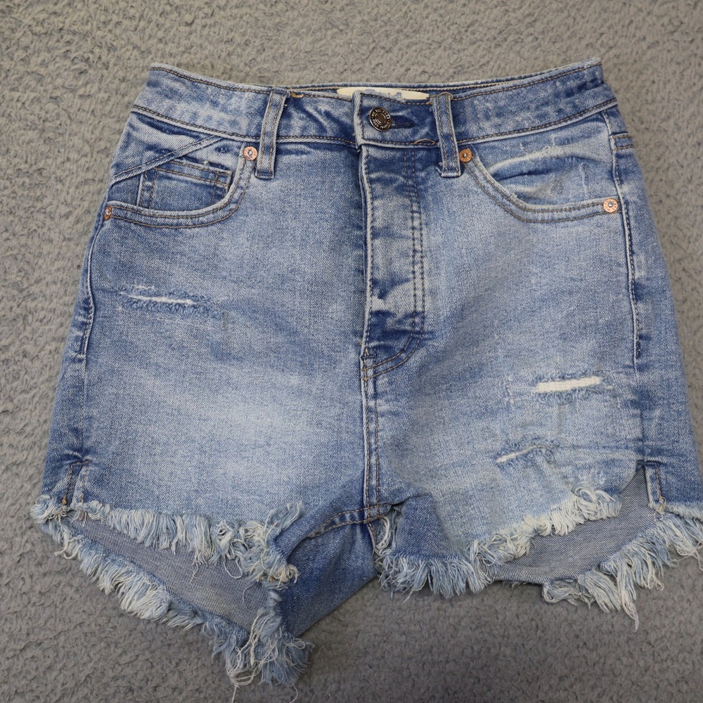 We The Free Free People Curvy High Rise Distressed Denim Shorts Blue 24 OB963098
